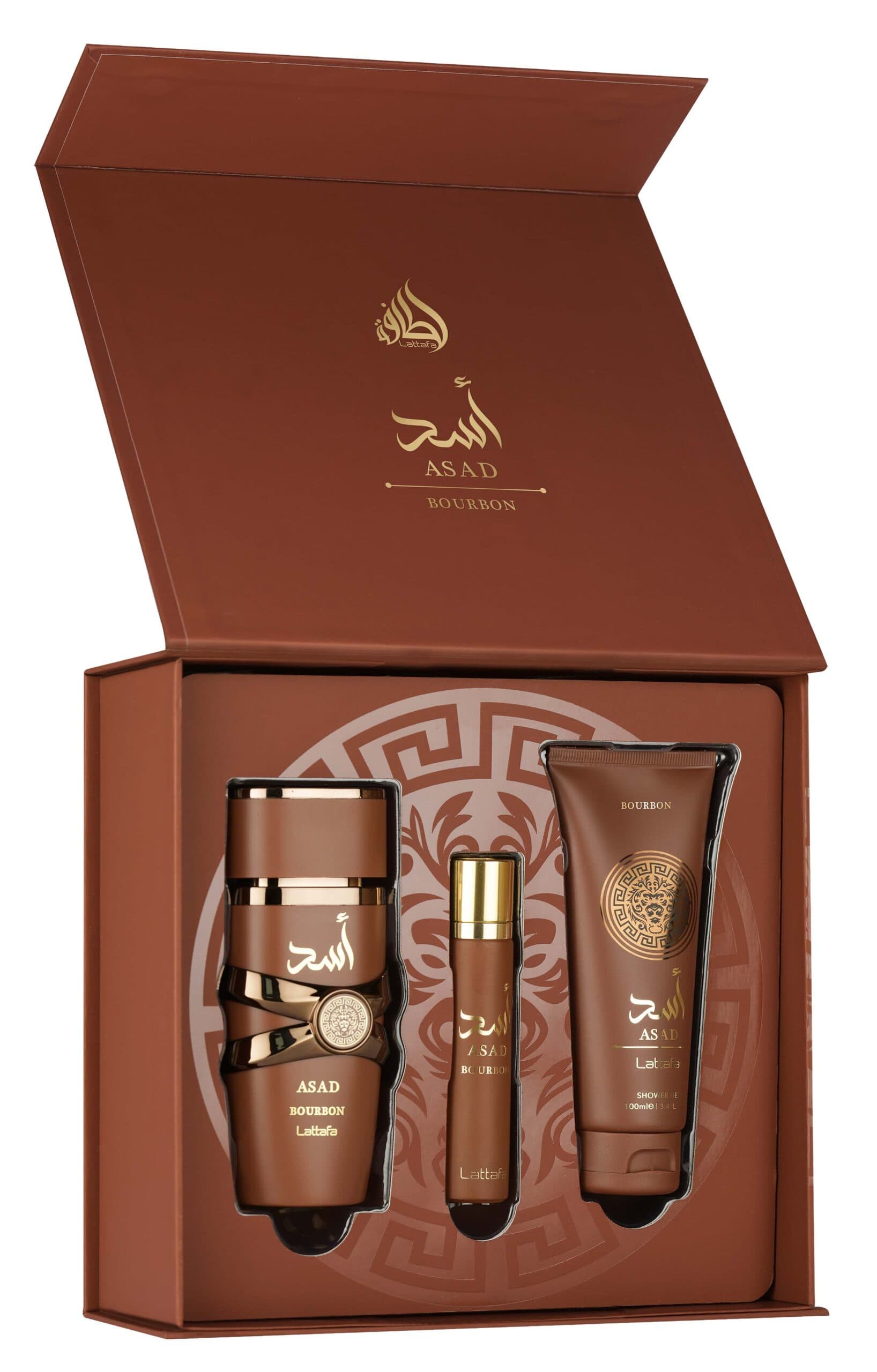 Lattafa Gift Set – Asad Bourbon 100Ml – 12ml – Shower Gel